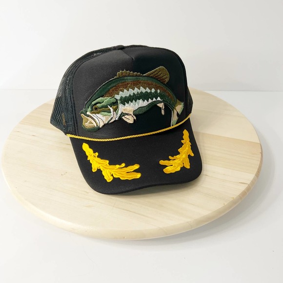 Bass Fish Fishing Patch Retro Style Captain Hat - Picture 2 of 6